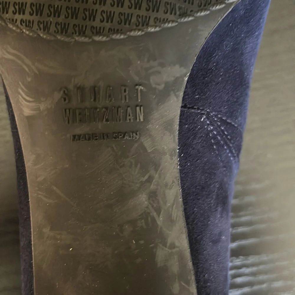 Stuart Weitzman Navy Blue Suede Heeled Booties Made in Spain Size 9.5 M - Picture 5 of 13